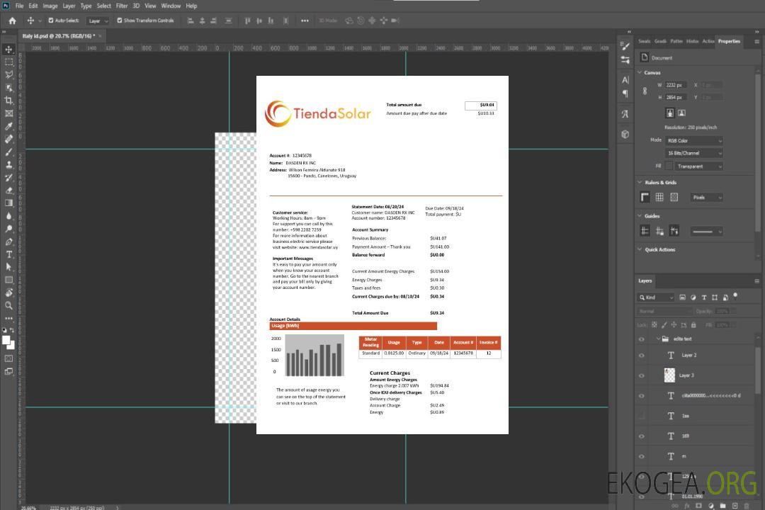 Modèle de facture de services publics d'entreprise Uruguay TiendaSolar aux formats Word et PDF template